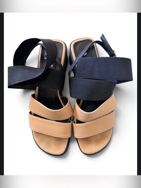 ASKA Tan and Black Strappy Platform Sandals